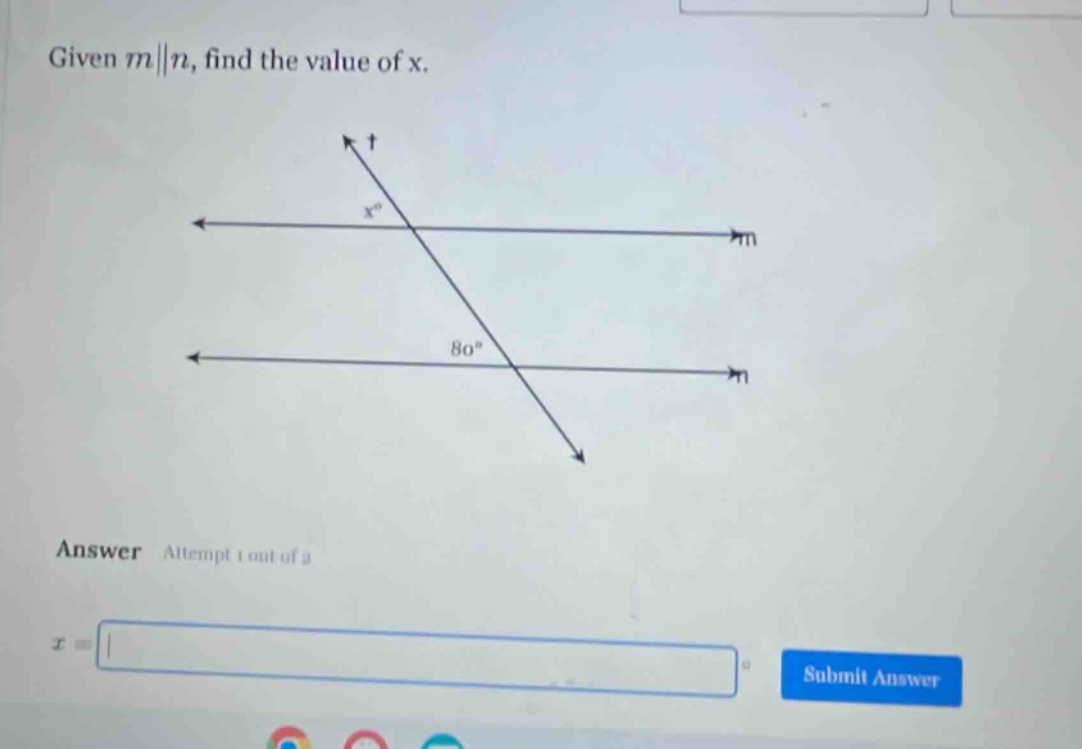 given (mparallel n), find the value of (x). answer attempt 1 out of 2 (x=)