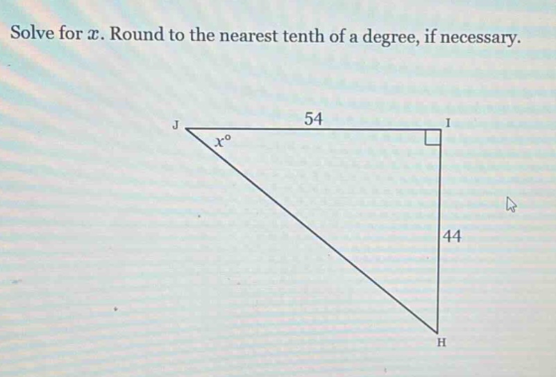 solve for $x$. round to the nearest tenth of a degree, if necessary.