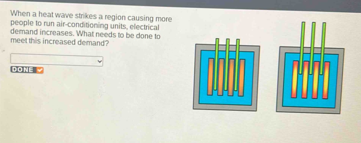 when a heat wave strikes a region causing more people to run air - conditioning units, electrical demand increases. what needs to be done to meet this increased demand?