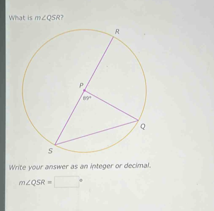 what is m∠qsr? write your answer as an integer or decimal. m∠qsr =