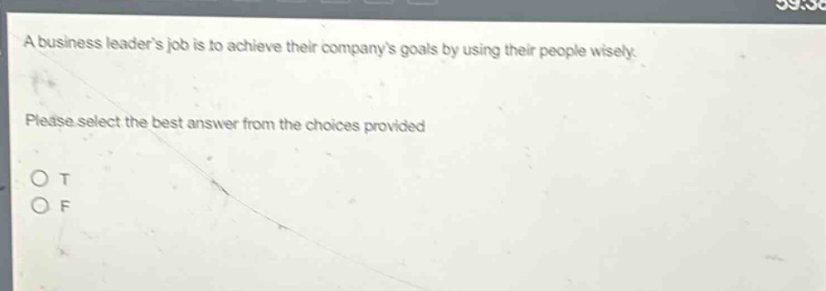 a business leaders job is to achieve their companys goals by using their people wisely. please select the best answer from the choices provided\no t\no f