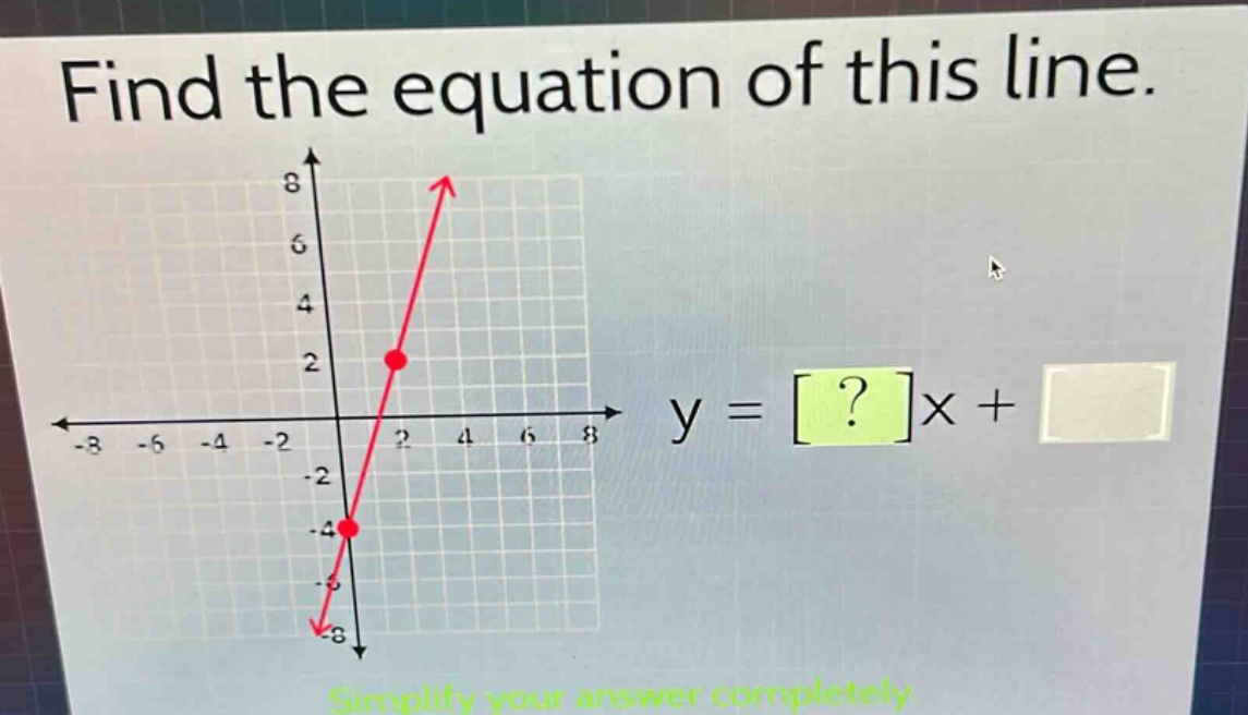 find the equation of this line.\nsimplify your answer completely