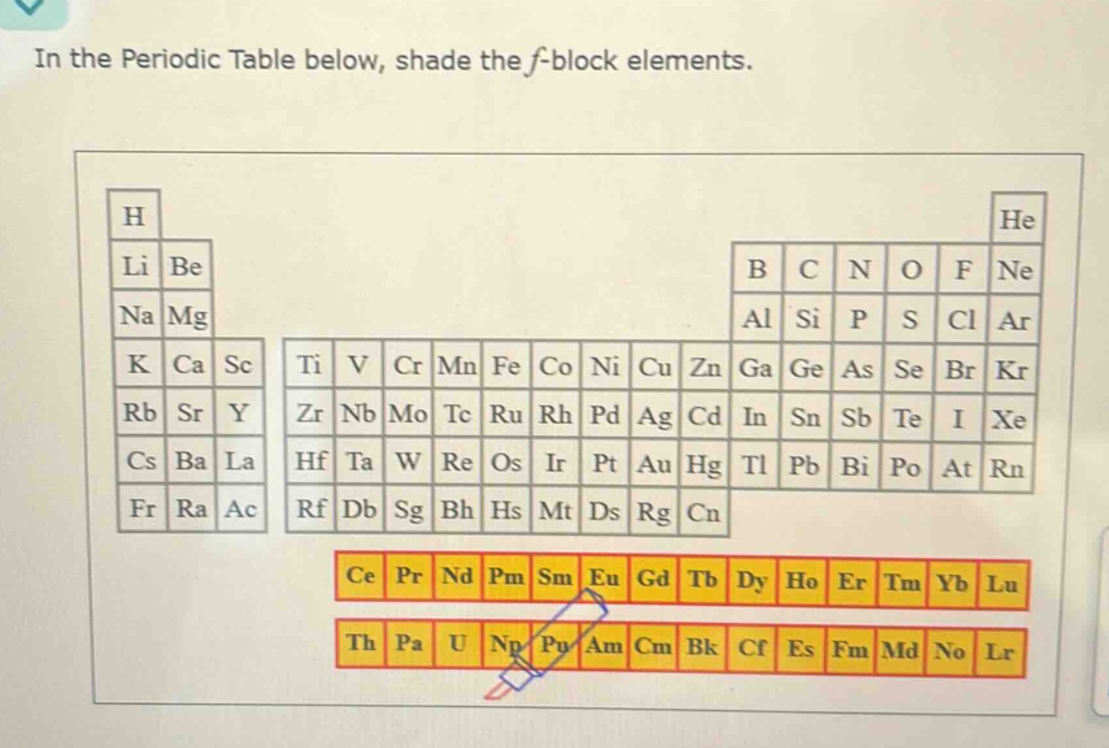 in the periodic table below, shade the f - block elements.