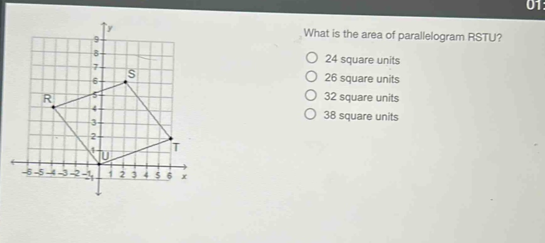 what is the area of parallelogram rstu?\n24 square units\n26 square units\n32 square units\n38 square units