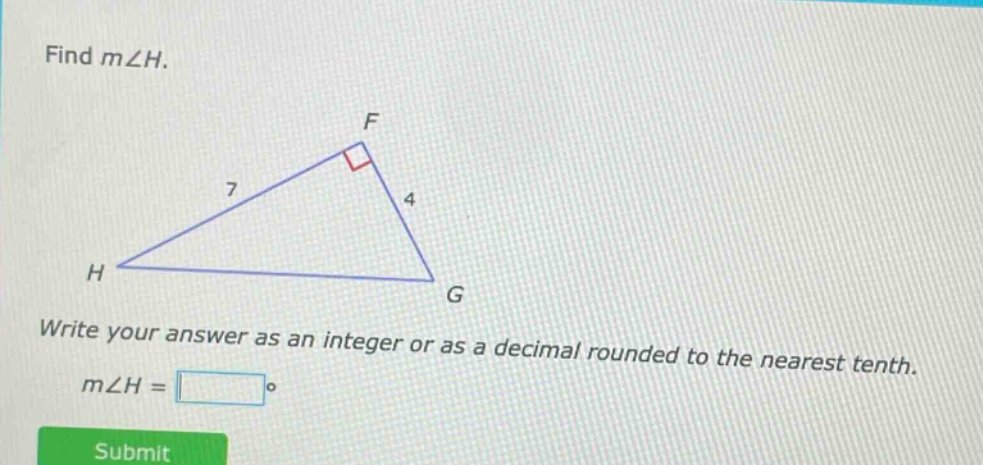 find m∠h.\nwrite your answer as an integer or as a decimal rounded to the nearest tenth.\nm∠h = □°