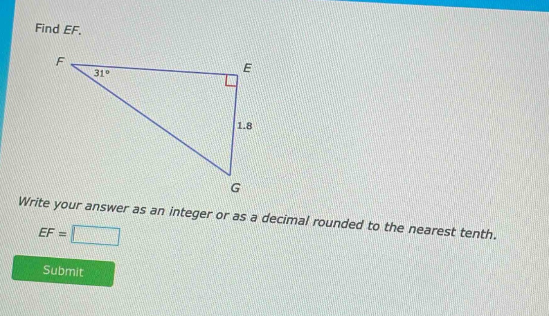 find ef.\nwrite your answer as an integer or as a decimal rounded to the nearest tenth.\nef = \nsubmit