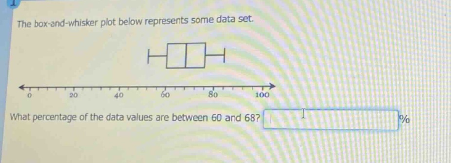the box - and - whisker plot below represents some data set.\nwhat percentage of the data values are between 60 and 68? %