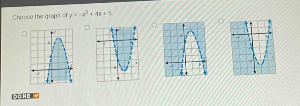 choose the graph of y < -x² + 4x + 5.