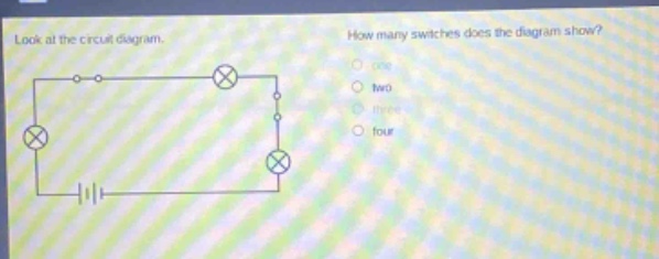 look at the circuit diagram. how many switches does the diagram show? one two three four