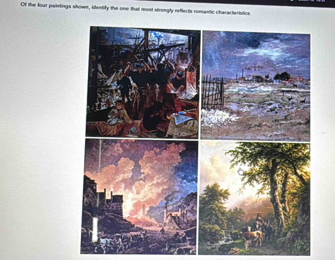 of the four paintings shown, identify the one that most strongly reflects romantic characteristics