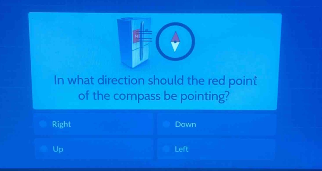 in what direction should the red point of the compass be pointing? right down up left