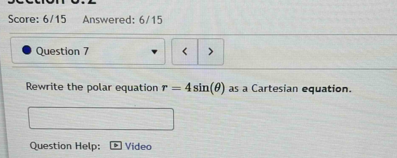 rewrite the polar equation ( r = 4sin(\theta) ) as a cartesian equation.