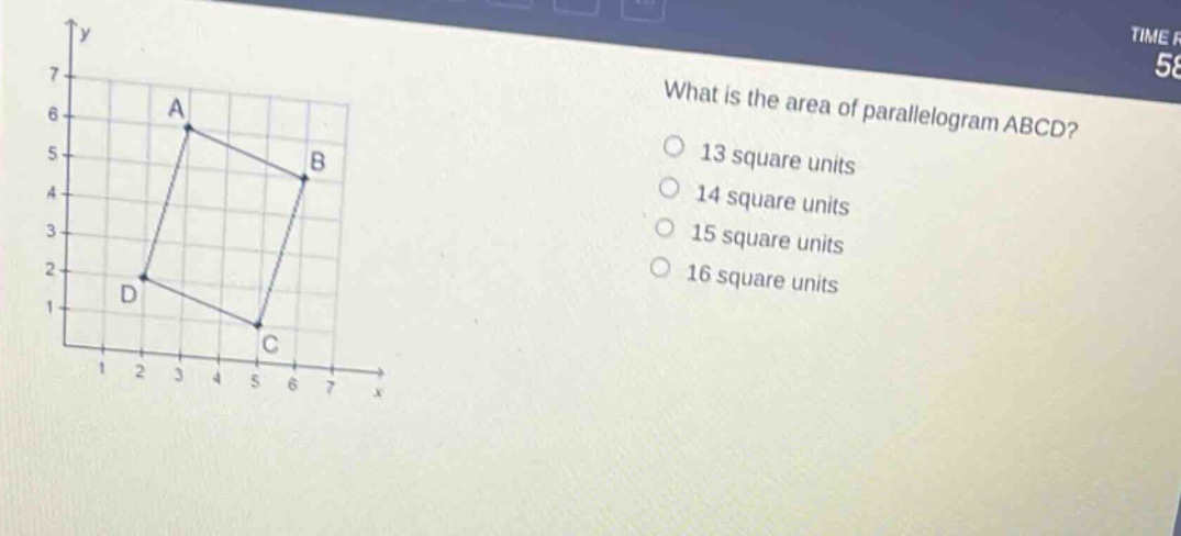 what is the area of parallelogram abcd?\n13 square units\n14 square units\n15 square units\n16 square units