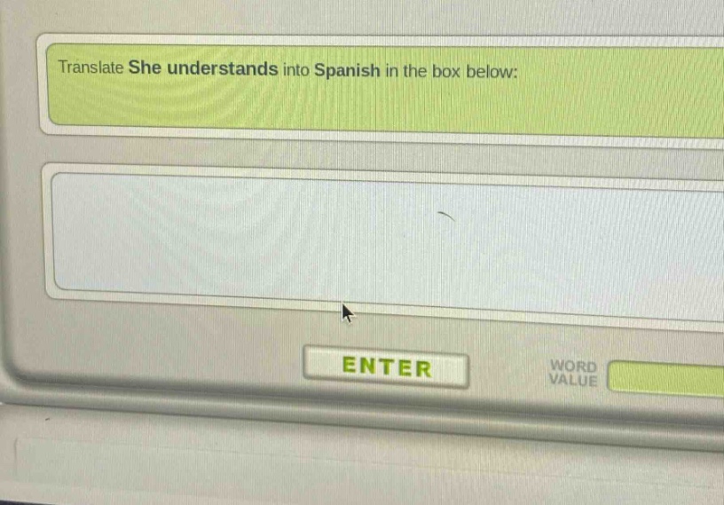 translate she understands into spanish in the box below: