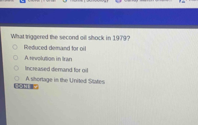 what triggered the second oil shock in 1979?\nreduced demand for oil\na revolution in iran\nincreased demand for oil\na shortage in the united states