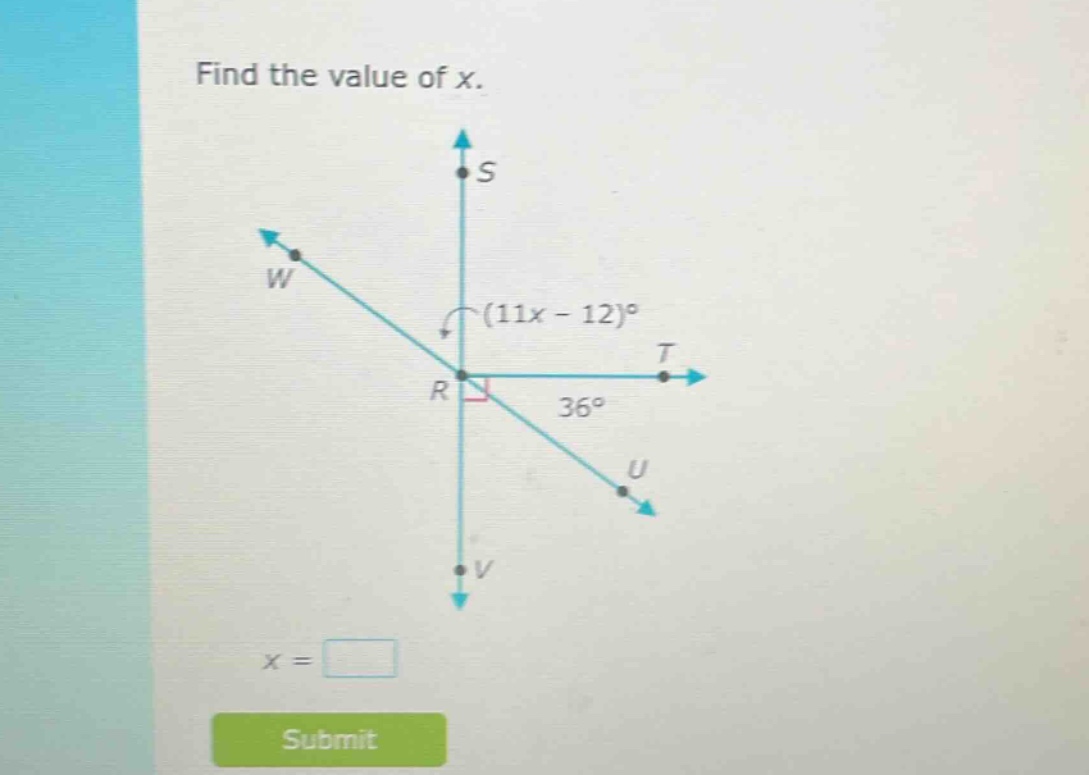 find the value of x.\n\nx = \nsubmit