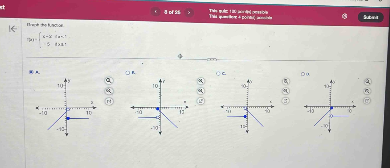 graph the function.\n$f(x)=\\begin{cases}x - 2&\\text{if }x < 1\\\\-5&\\text{if }x\\geq1\\end{cases}$