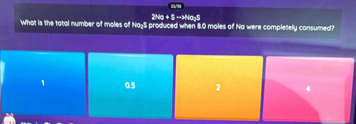 what is the total number of moles of na₂s produced when 8.0 moles of na were completely consumed? 2na + s -->na₂s