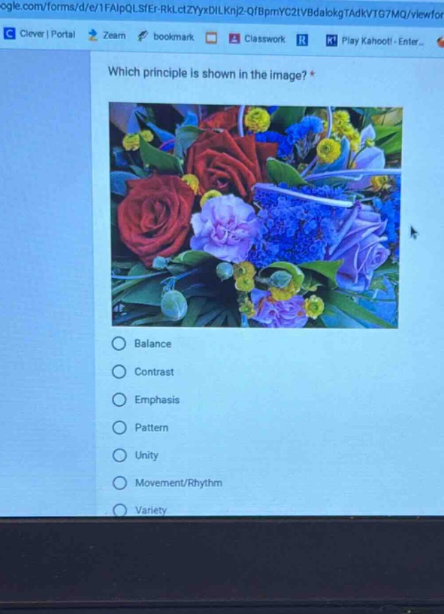 which principle is shown in the image? *\nbalance\ncontrast\nemphasis\npattern\nunity\nmovement/rhythm\nvariety