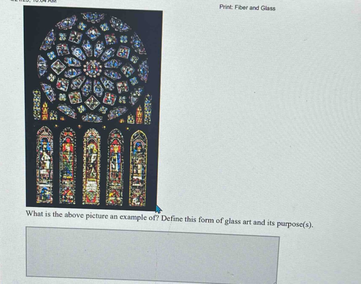 what is the above picture an example of? define this form of glass art and its purpose(s).