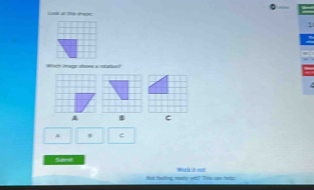 look at this shape: which image shows a rotation?
