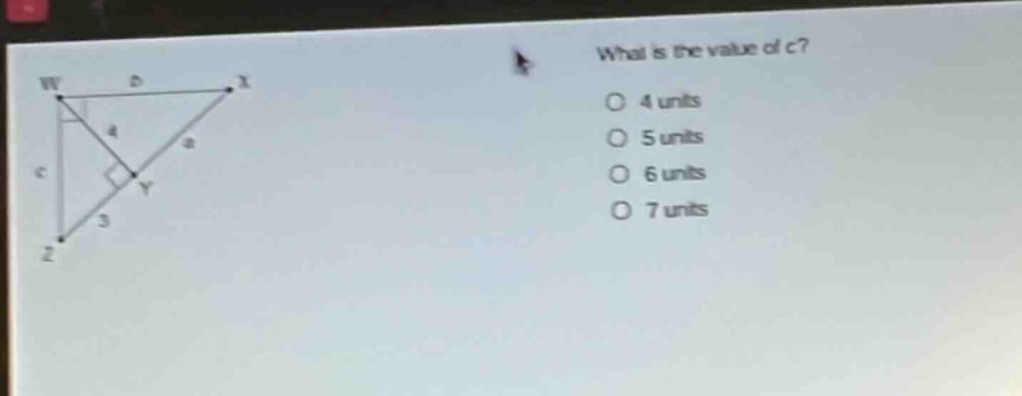 what is the value of c?\n4 units\n5 units\n6 units\n7 units