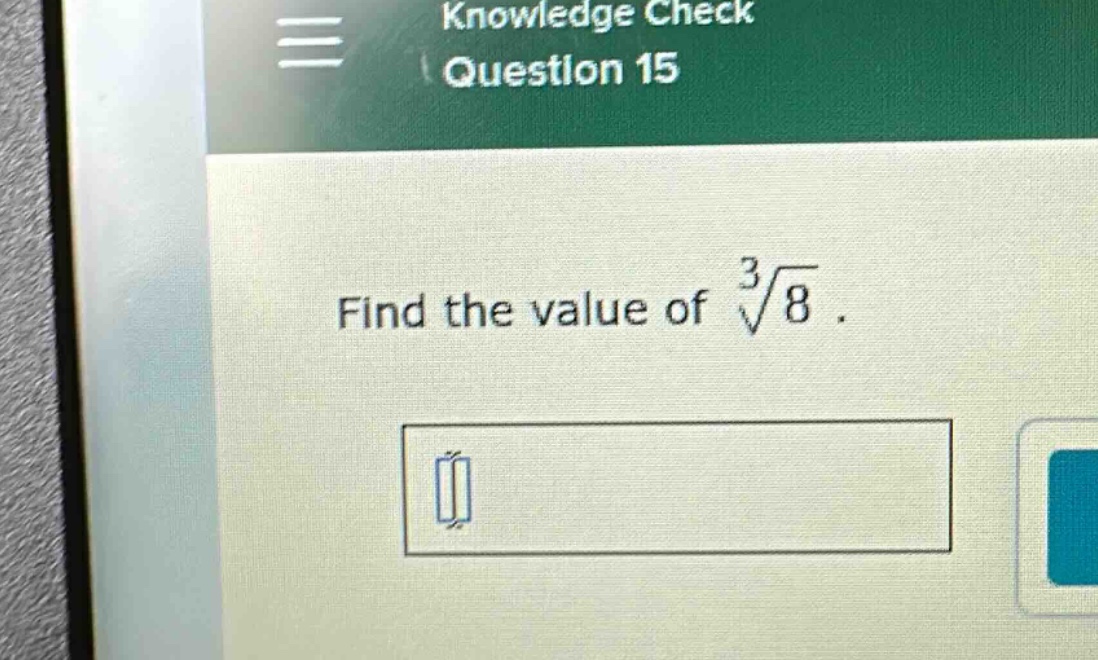 find the value of $sqrt3{8}$.