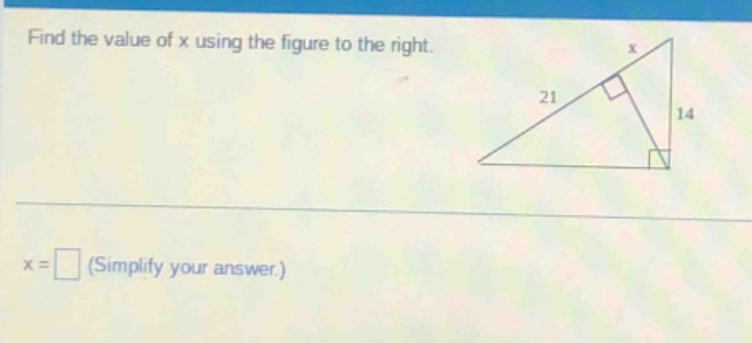 find the value of x using the figure to the right.\nx = (simplify your answer.)