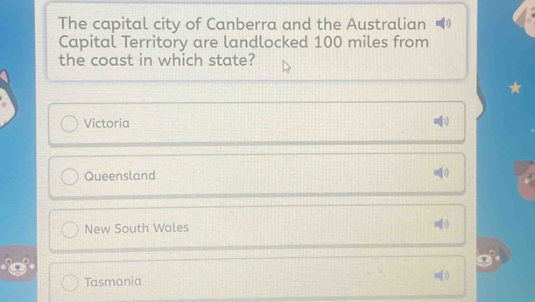 the capital city of canberra and the australian capital territory are landlocked 100 miles from the coast in which state?\nvictoria\nqueensland\nnew south wales\ntasmania