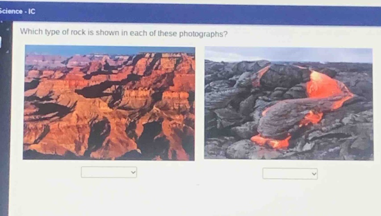 science - ic\nwhich type of rock is shown in each of these photographs?