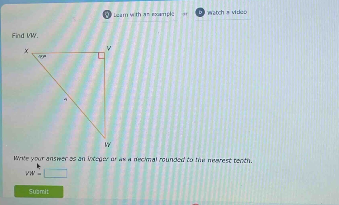 find vw.\nwrite your answer as an integer or as a decimal rounded to the nearest tenth.\nvw =
