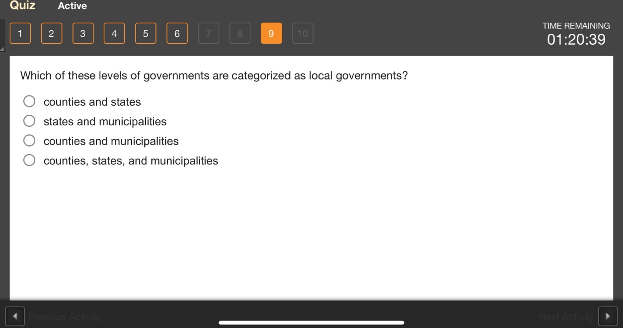 which of these levels of governments are categorized as local governments?\ncounties and states\nstates and municipalities\ncounties and municipalities\ncounties, states, and municipalities