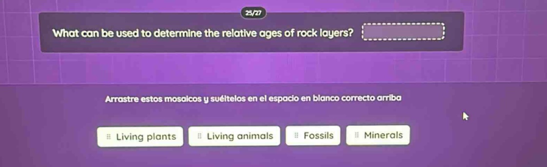 what can be used to determine the relative ages of rock layers? living plants living animals fossils minerals