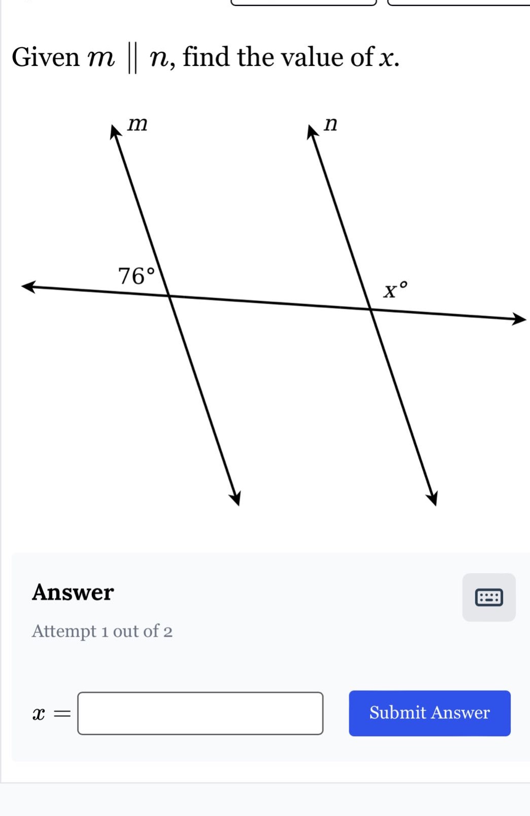 given (mparallel n), find the value of (x). answer attempt 1 out of 2 (x =)