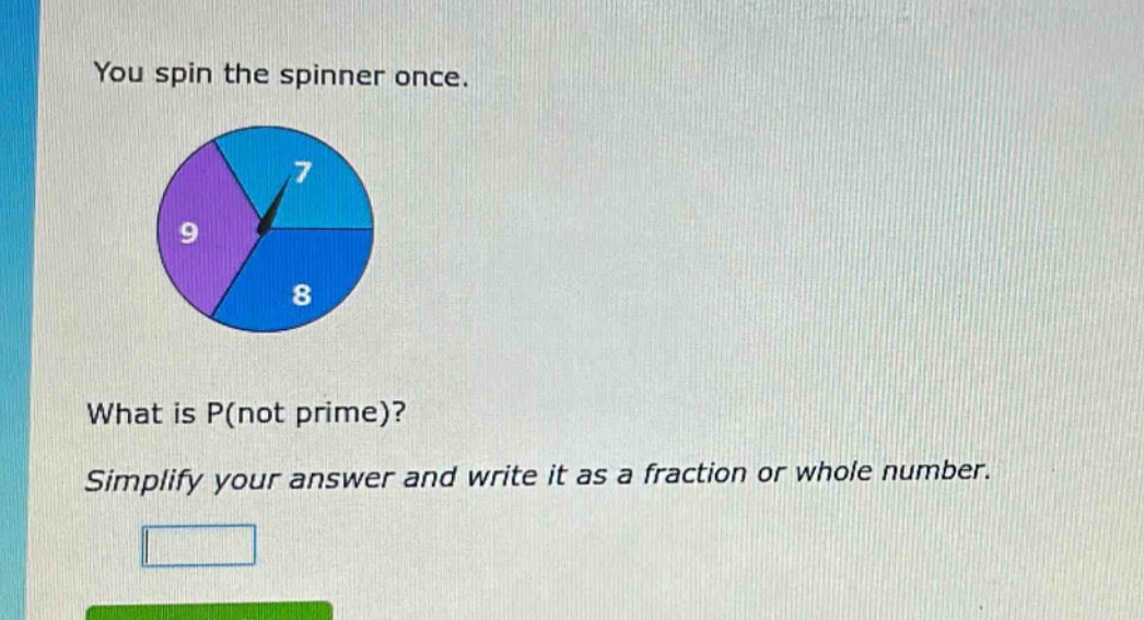 you spin the spinner once. what is p(not prime)? simplify your answer and write it as a fraction or whole number.