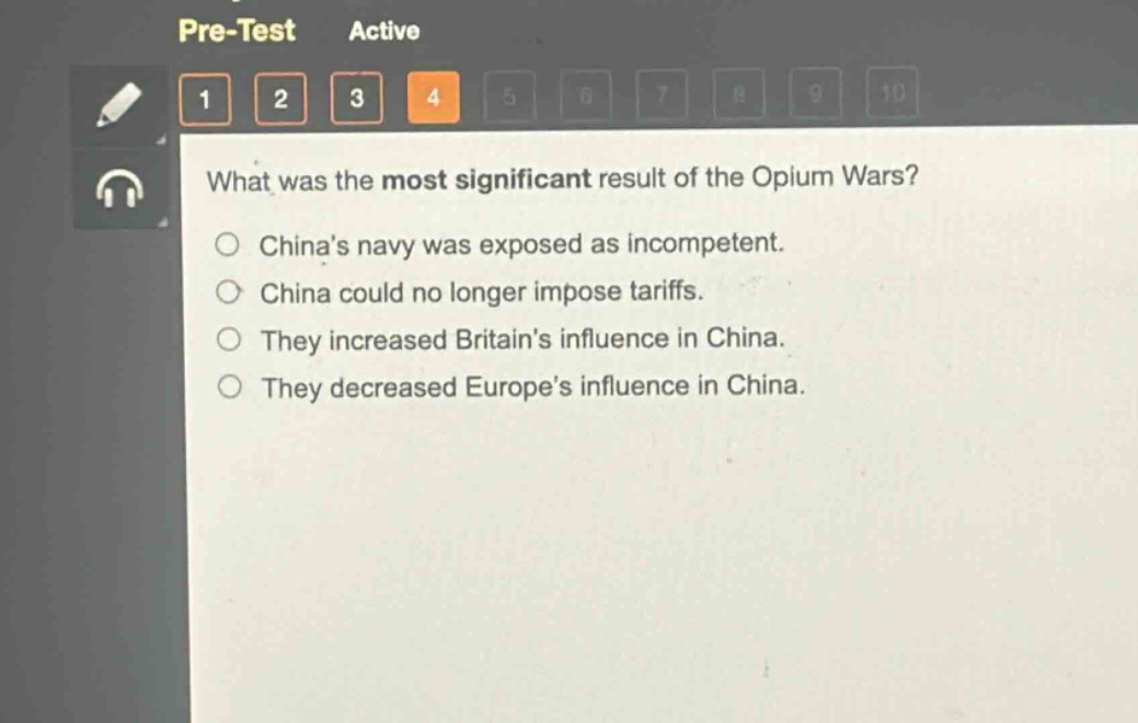 what was the most significant result of the opium wars?\nchinas navy was exposed as incompetent.\nchina could no longer impose tariffs.\nthey increased britains influence in china.\nthey decreased europes influence in china.