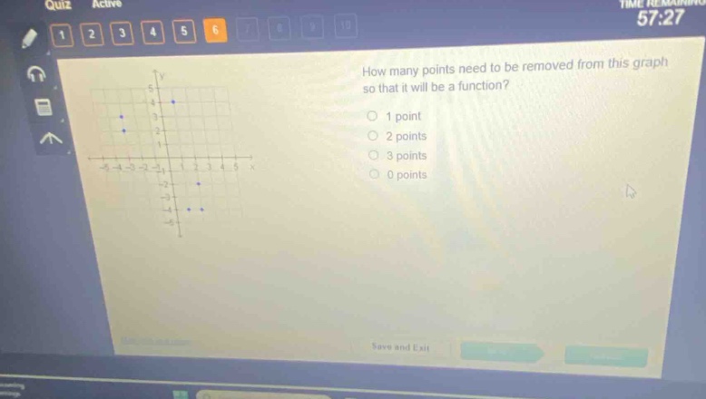 how many points need to be removed from this graph so that it will be a function?\n1 point\n2 points\n3 points\n0 points