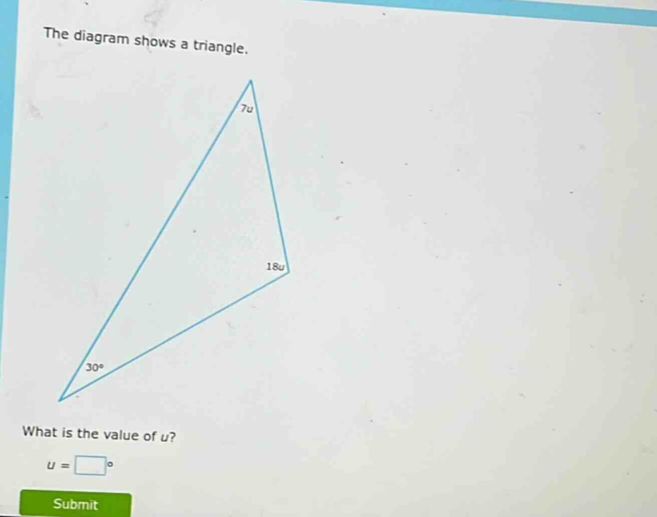 the diagram shows a triangle. what is the value of u? u = □°