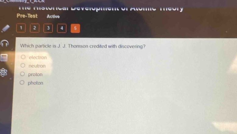 which particle is j. j. thomson credited with discovering?\n electron\n neutron\n proton\n photon