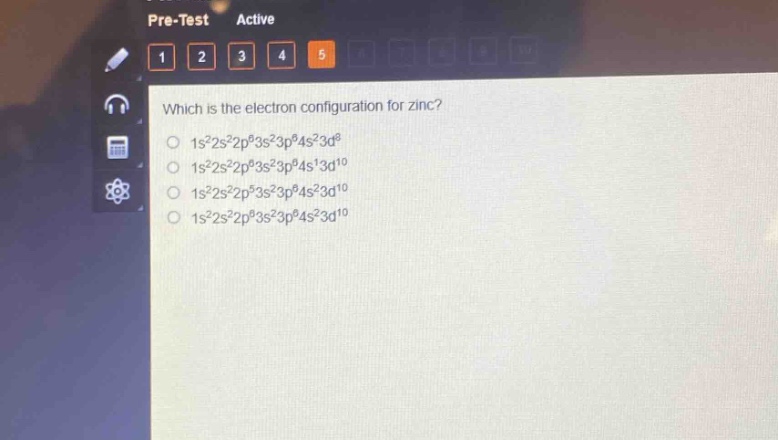 which is the electron configuration for zinc?\n1s²2s²2p⁶3s²3p⁶4s²3d⁸\n1s²2s²2p⁶3s²3p⁶4s¹3d¹⁰\n1s²2s²2p⁶3s²3p⁶4s²3d¹⁰\n1s²2s²2p⁶3s²3p⁶4s²3d¹⁰