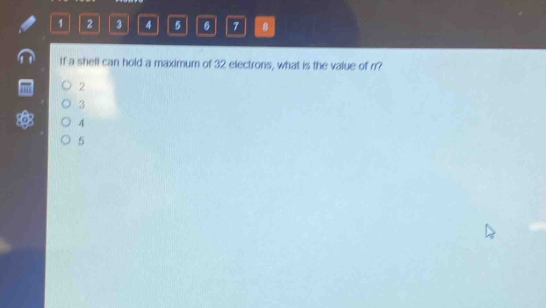 if a shell can hold a maximum of 32 electrons, what is the value of n?\n2\n3\n4\n5