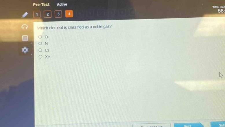 which element is classified as a noble gas?\no\nn\ncl\nxe