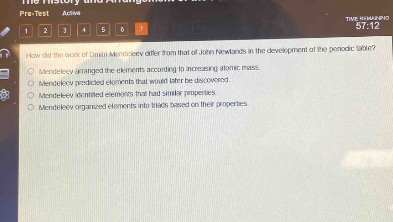 how did the work of dmitri mendeleev differ from that of john newlands in the development of the periodic table?\nmendeleev arranged the elements according to increasing atomic mass.\nmendeleev predicted elements that would later be discovered.\nmendeleev identified elements that had similar properties.\nmendeleev organized elements into triads based on their properties.
