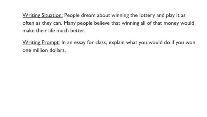 writing situation: people dream about winning the lottery and play it as often as they can. many people believe that winning all of that money would make their life much better.\nwriting prompt: in an essay for class, explain what you would do if you won one million dollars.