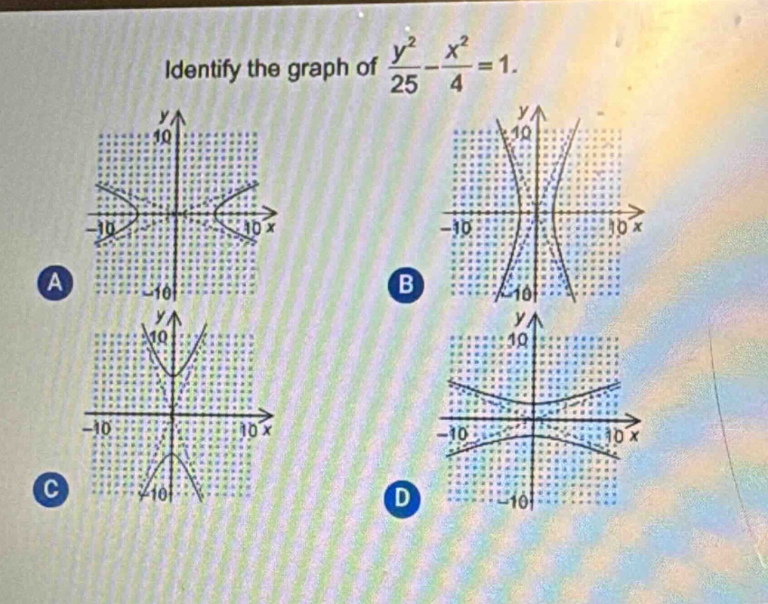 identify the graph of $\frac{y^{2}}{25}-\frac{x^{2}}{4}=1$.