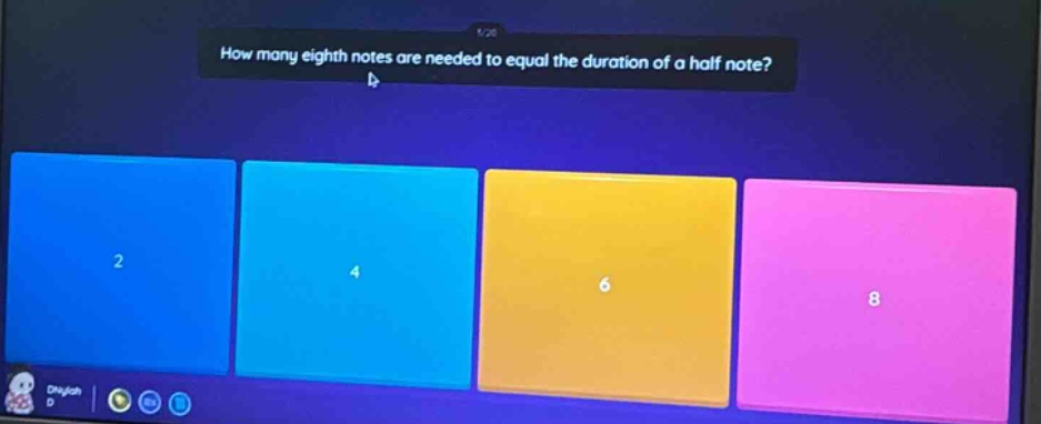 how many eighth notes are needed to equal the duration of a half note? 2 4 6 8