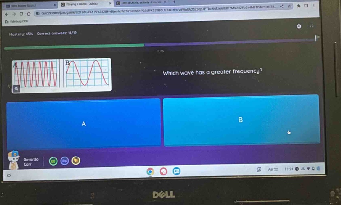 which wave has a greater frequency? a b