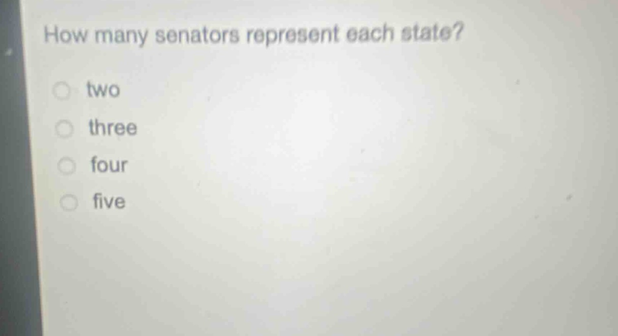 how many senators represent each state?\ntwo\nthree\nfour\nfive