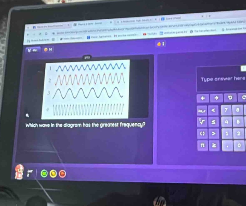 which wave in the diagram has the greatest frequency?