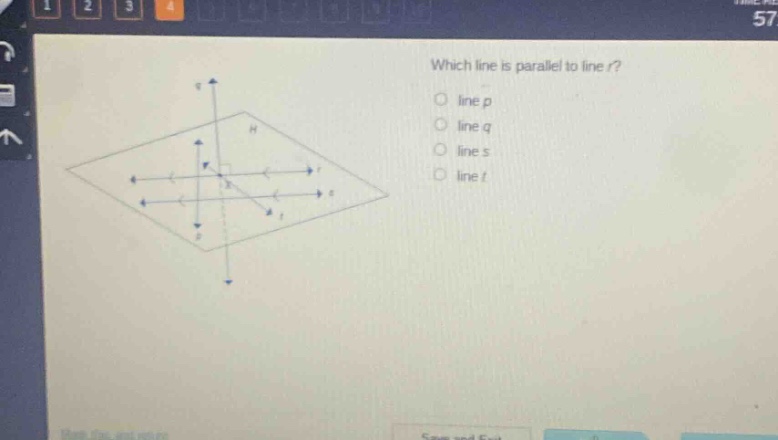 which line is parallel to line r?\nline p\nline q\nline s\nline t